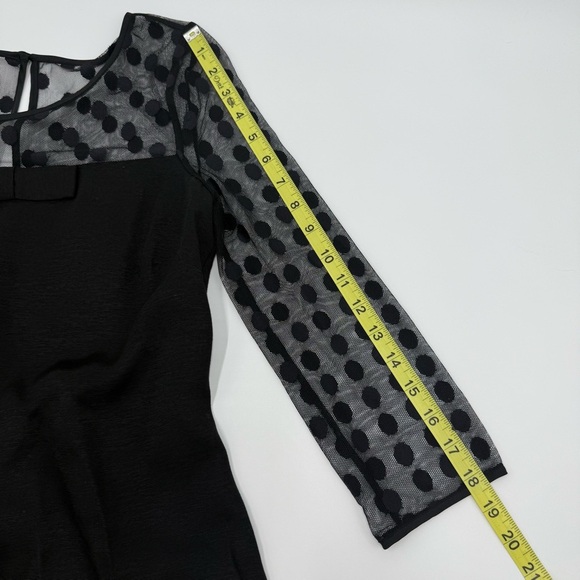 Boden Women’s Ponte Pencil Dress Polka Dot Sheer Mesh Sleeves Bow Black Size 4R - Picture 11 of 13
